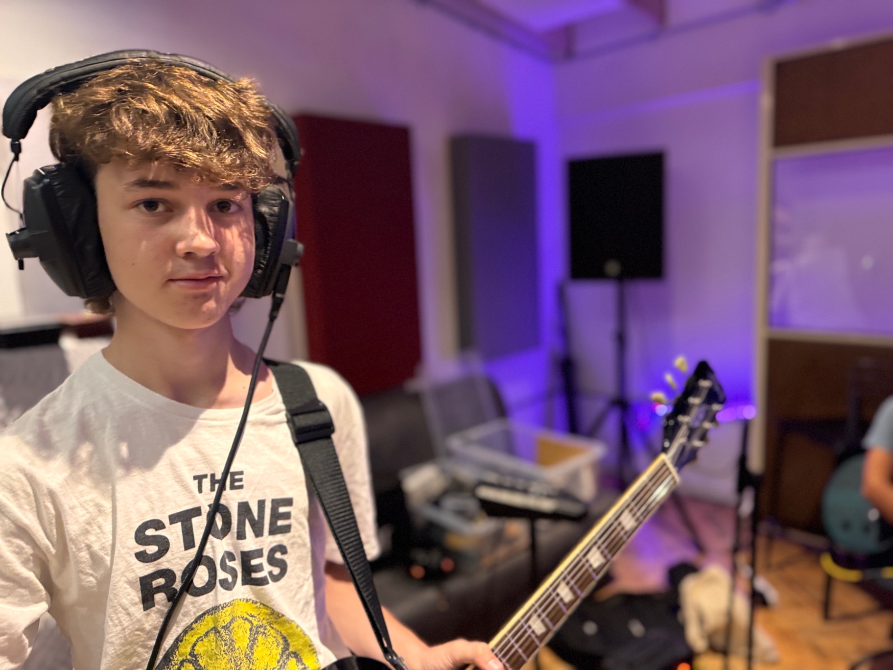 Teenage guitarist tracking in the live room