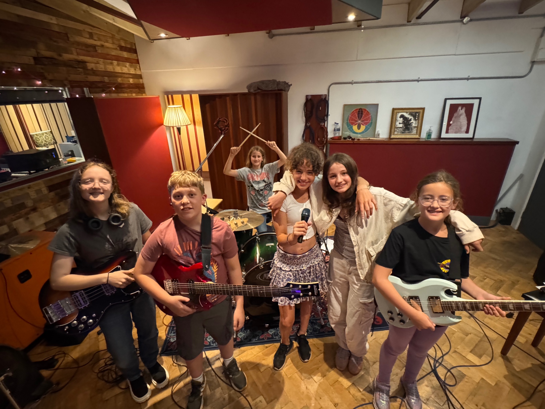 Students celebrating after finishing their recording